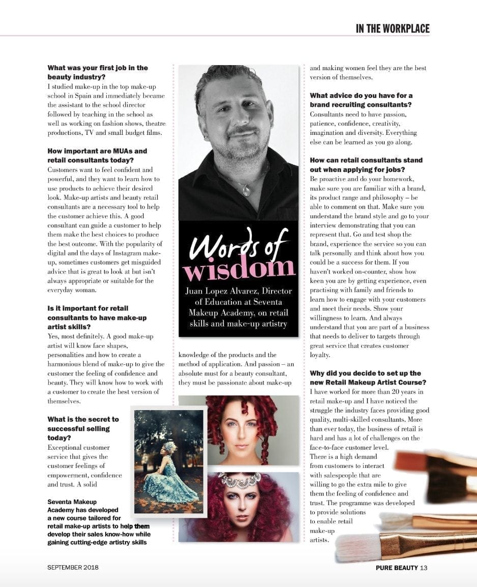 Retail Skills for Makeup Artists - Pure Beauty Magazine Feature - Seventa Makeup Academy