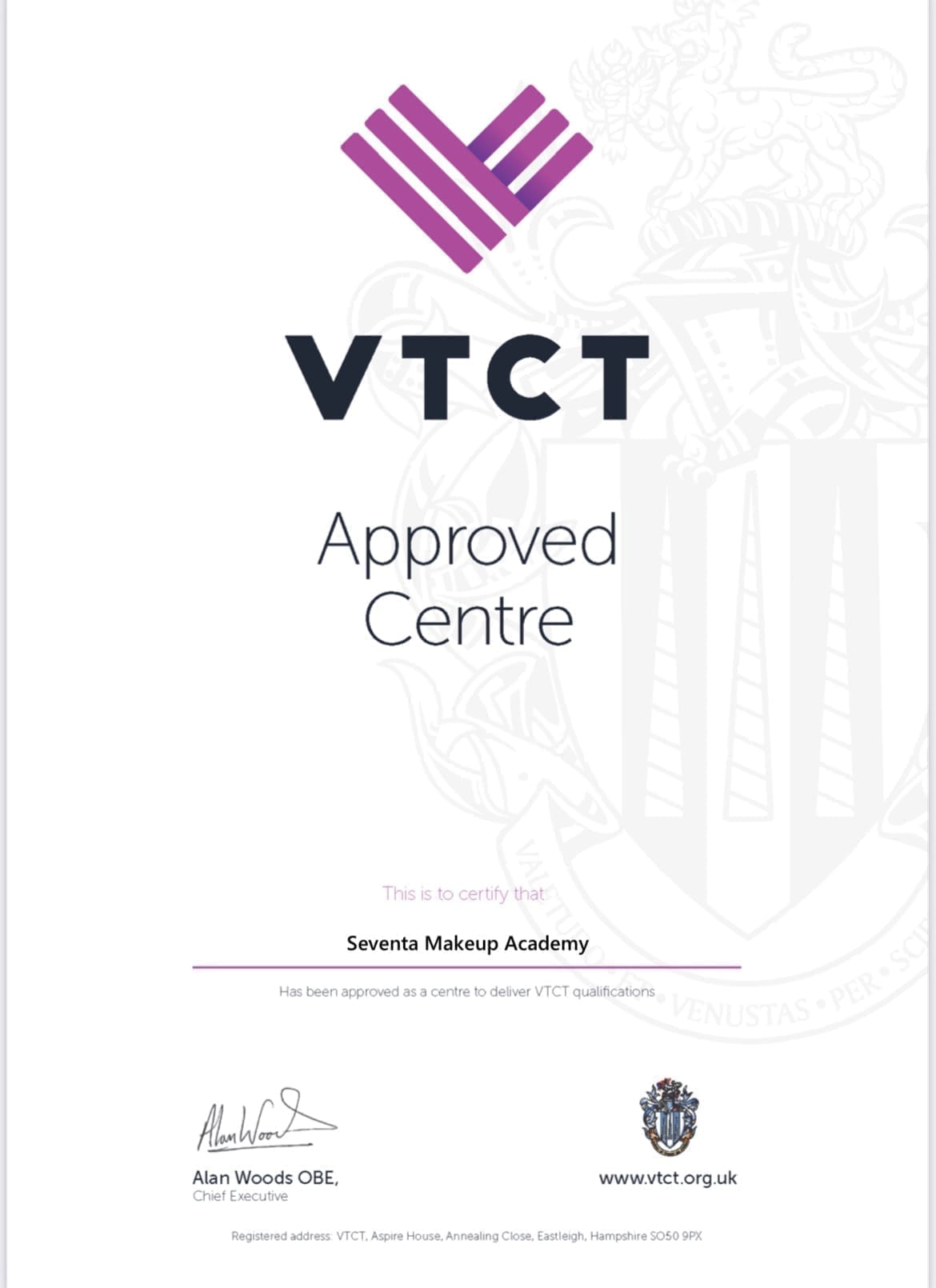 VTCT Approved Centre - Seventa Makeup Academy